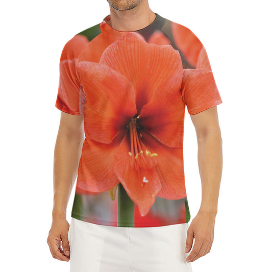 Orange Amaryllis Print Men's Short Sleeve Rash Guard