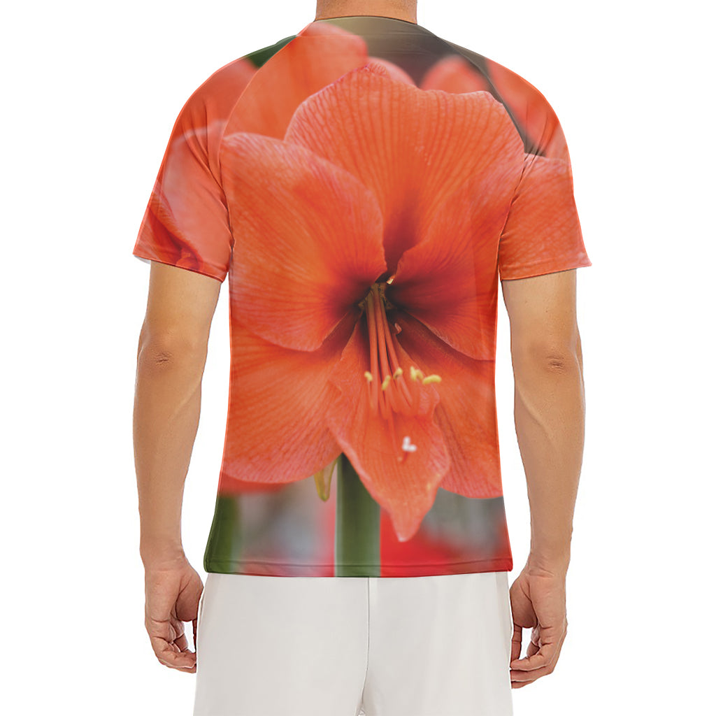 Orange Amaryllis Print Men's Short Sleeve Rash Guard