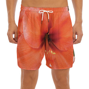 Orange Amaryllis Print Men's Split Running Shorts