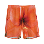 Orange Amaryllis Print Men's Sports Shorts