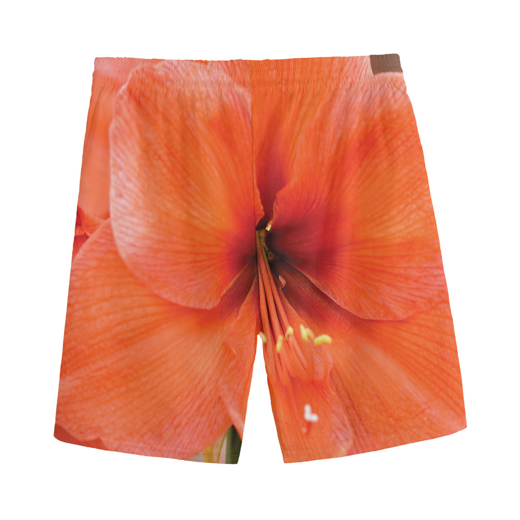 Orange Amaryllis Print Men's Sports Shorts