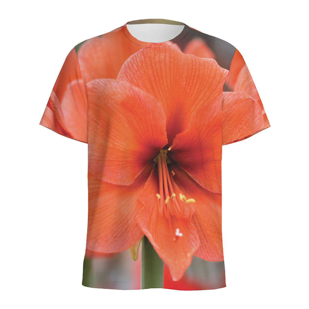 Orange Amaryllis Print Men's Sports T-Shirt