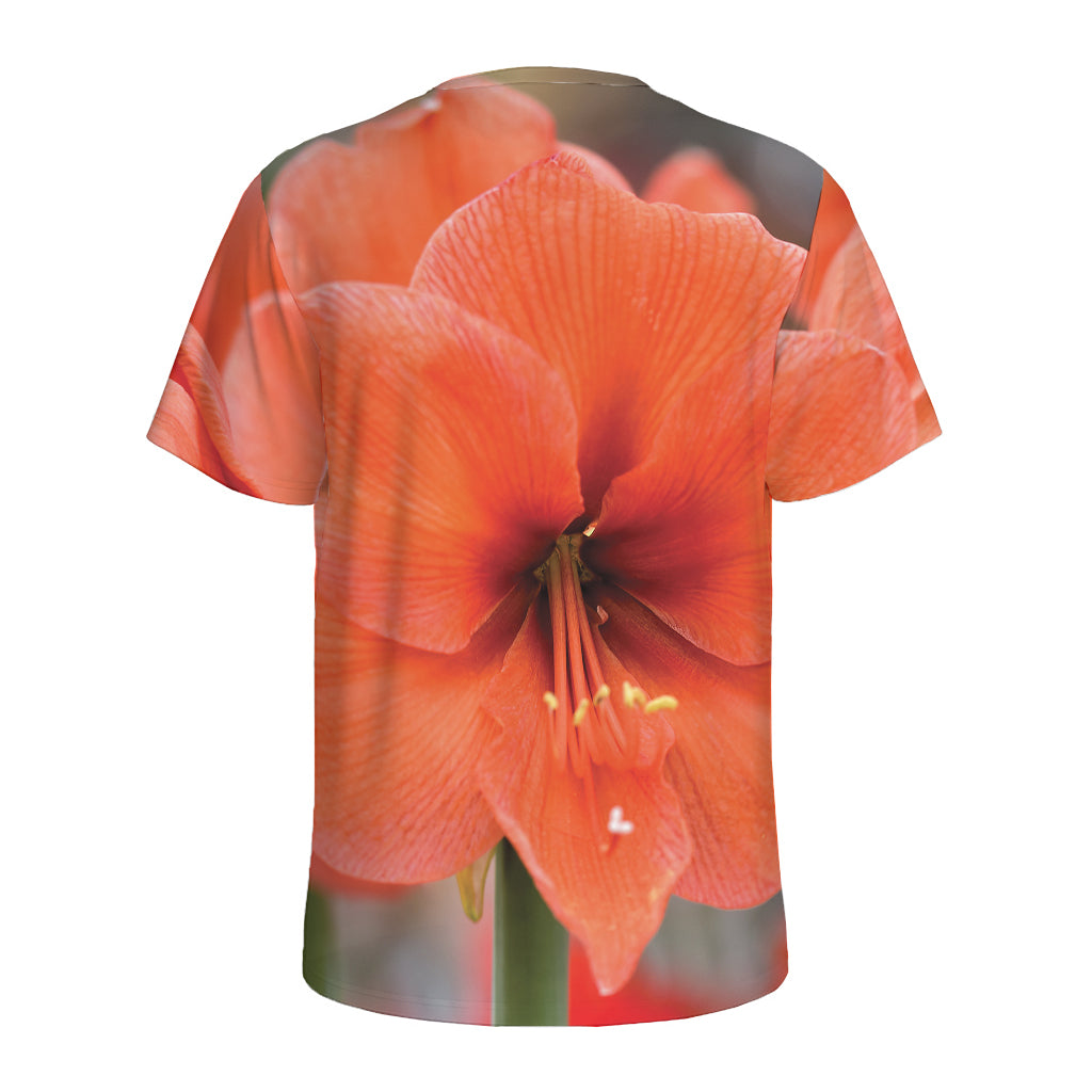 Orange Amaryllis Print Men's Sports T-Shirt