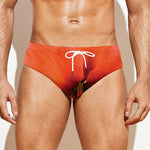 Orange Amaryllis Print Men's Swim Briefs