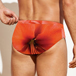 Orange Amaryllis Print Men's Swim Briefs