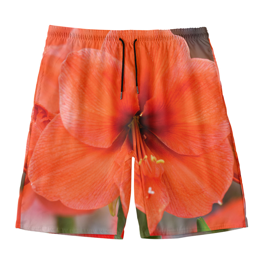 Orange Amaryllis Print Men's Swim Trunks