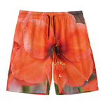 Orange Amaryllis Print Men's Swim Trunks