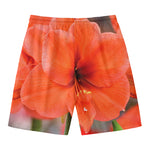 Orange Amaryllis Print Men's Swim Trunks