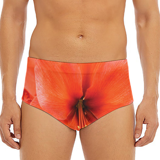 Orange Amaryllis Print Men's Triangle Swim Briefs