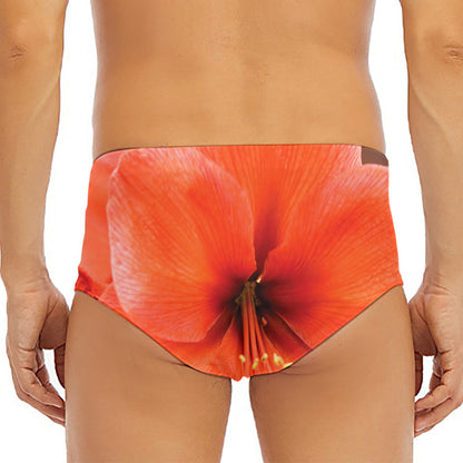 Orange Amaryllis Print Men's Triangle Swim Briefs