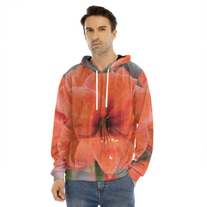 Orange Amaryllis Print Men's Velvet Pullover Hoodie