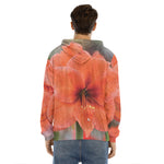 Orange Amaryllis Print Men's Velvet Pullover Hoodie