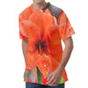 Orange Amaryllis Print Men's Velvet T-Shirt