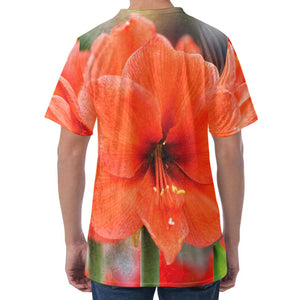 Orange Amaryllis Print Men's Velvet T-Shirt