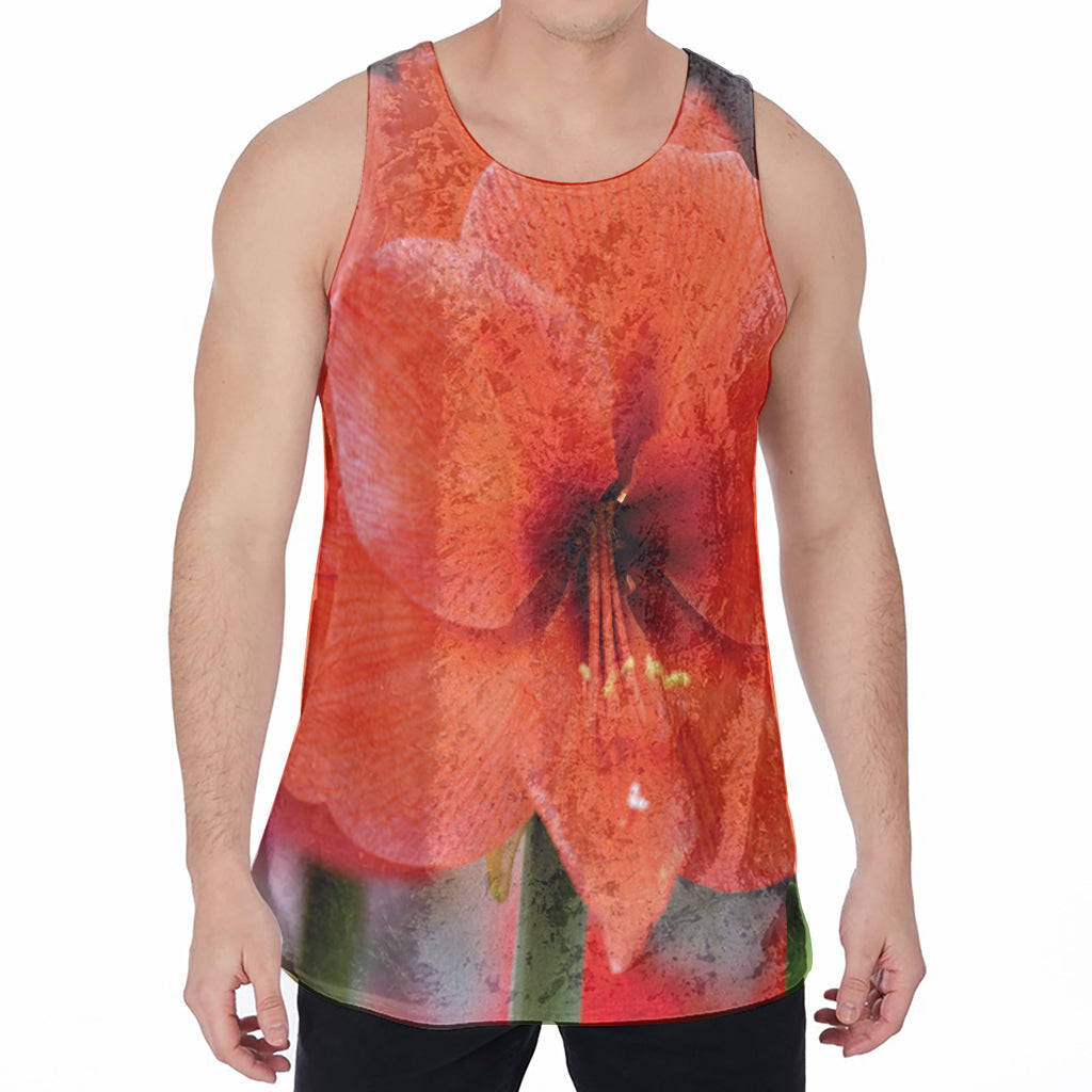 Orange Amaryllis Print Men's Velvet Tank Top