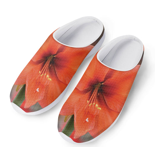 Orange Amaryllis Print Mesh Casual Shoes