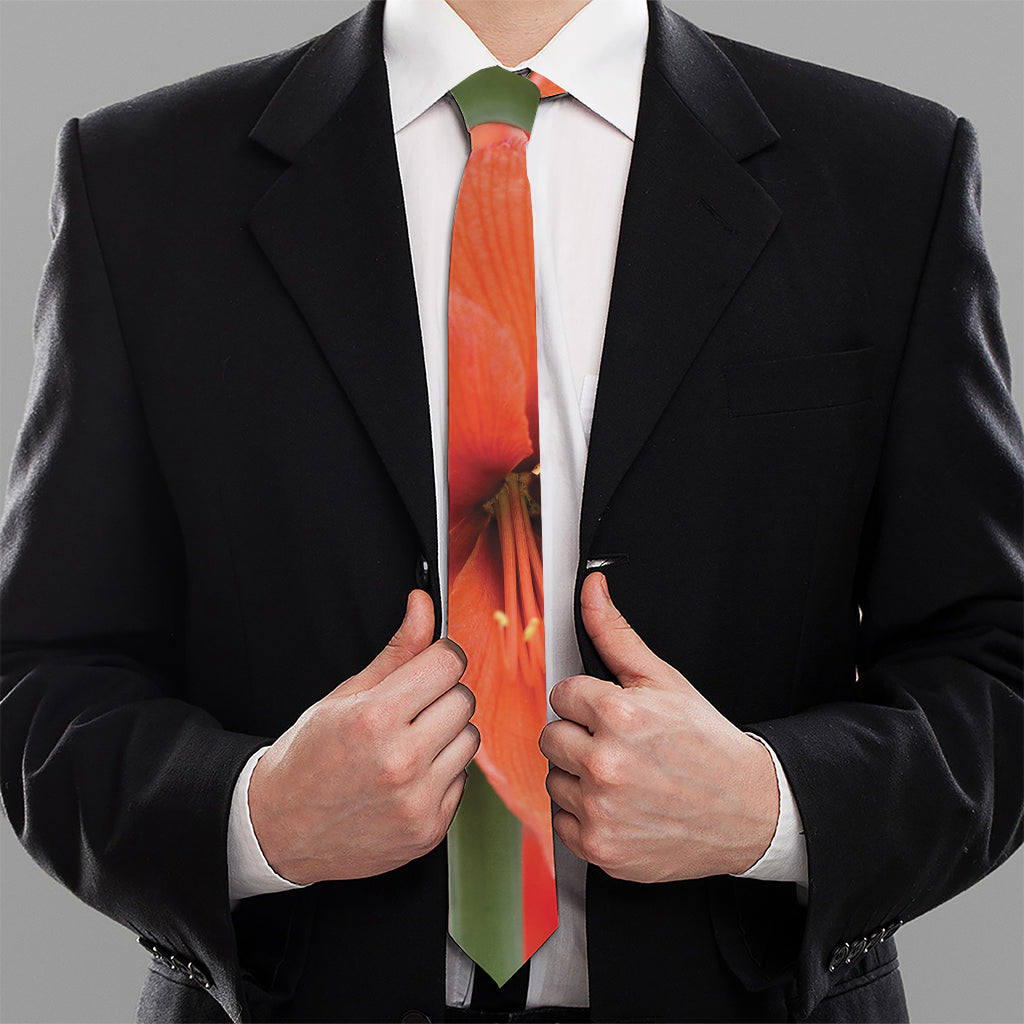 Orange Amaryllis Print Necktie