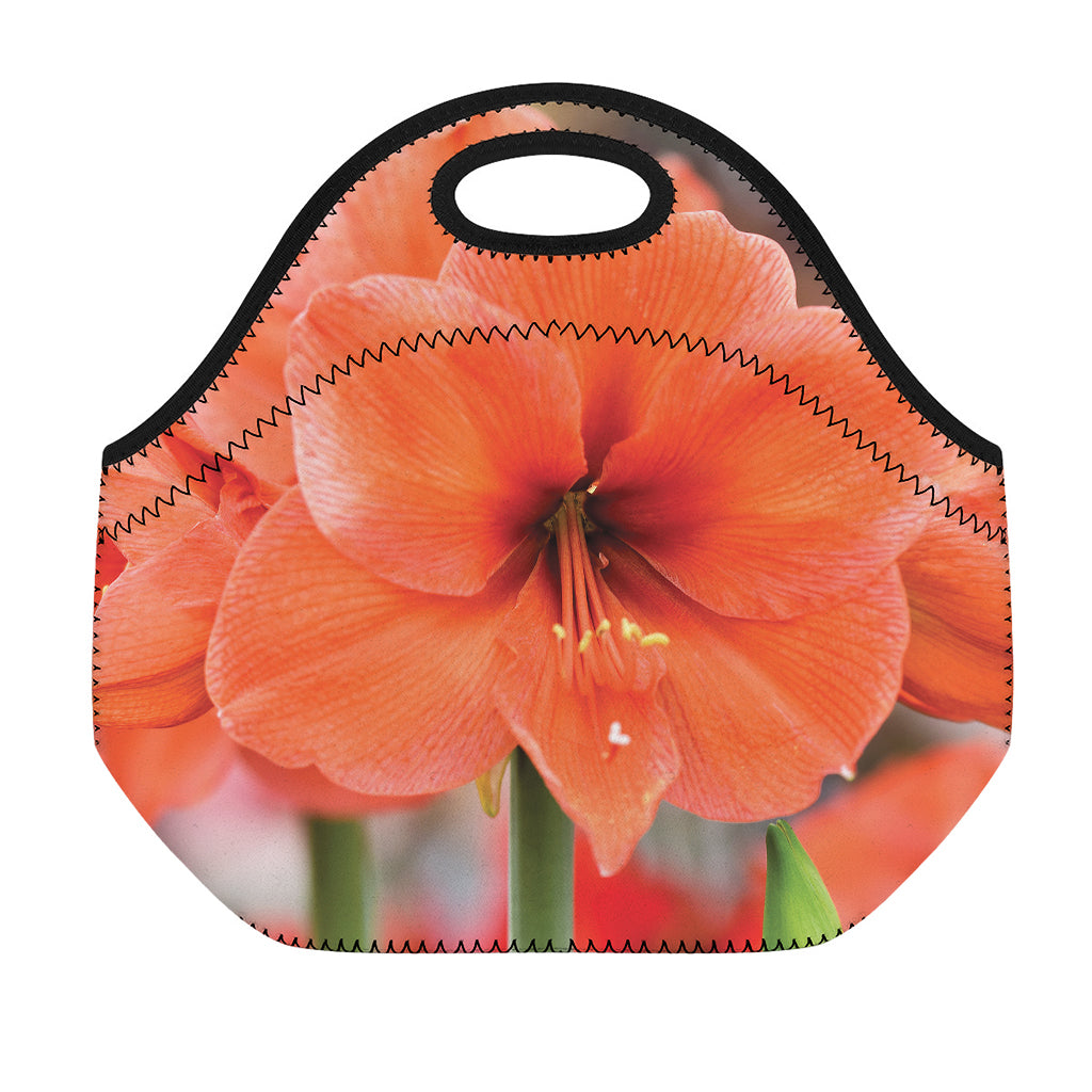 Orange Amaryllis Print Neoprene Lunch Bag