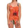 Orange Amaryllis Print One Piece Swimsuit