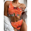 Orange Amaryllis Print One Shoulder Bikini Top