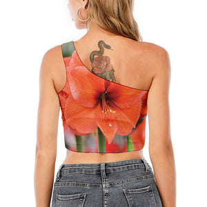 Orange Amaryllis Print One Shoulder Crop Top