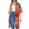 Orange Amaryllis Print Open Front Beach Cover Up