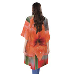 Orange Amaryllis Print Open Front Beach Cover Up