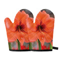 Orange Amaryllis Print Oven Mitts
