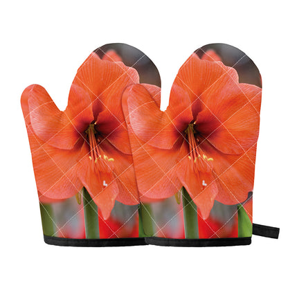 Orange Amaryllis Print Oven Mitts