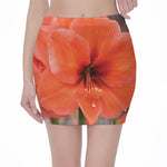 Orange Amaryllis Print Pencil Mini Skirt