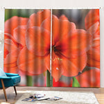 Orange Amaryllis Print Pencil Pleat Curtains