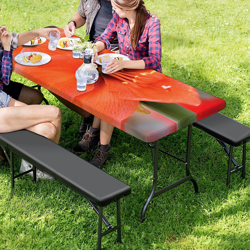 Orange Amaryllis Print Picnic Table Cover