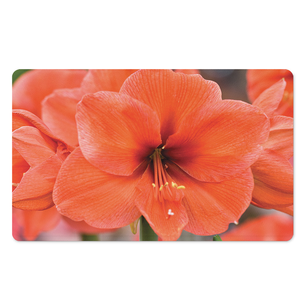 Orange Amaryllis Print Polyester Doormat