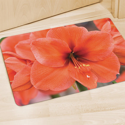 Orange Amaryllis Print Polyester Doormat