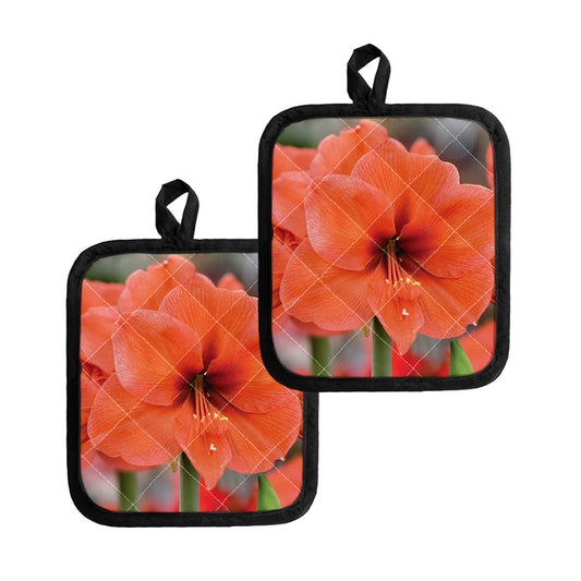 Orange Amaryllis Print Pot Holders