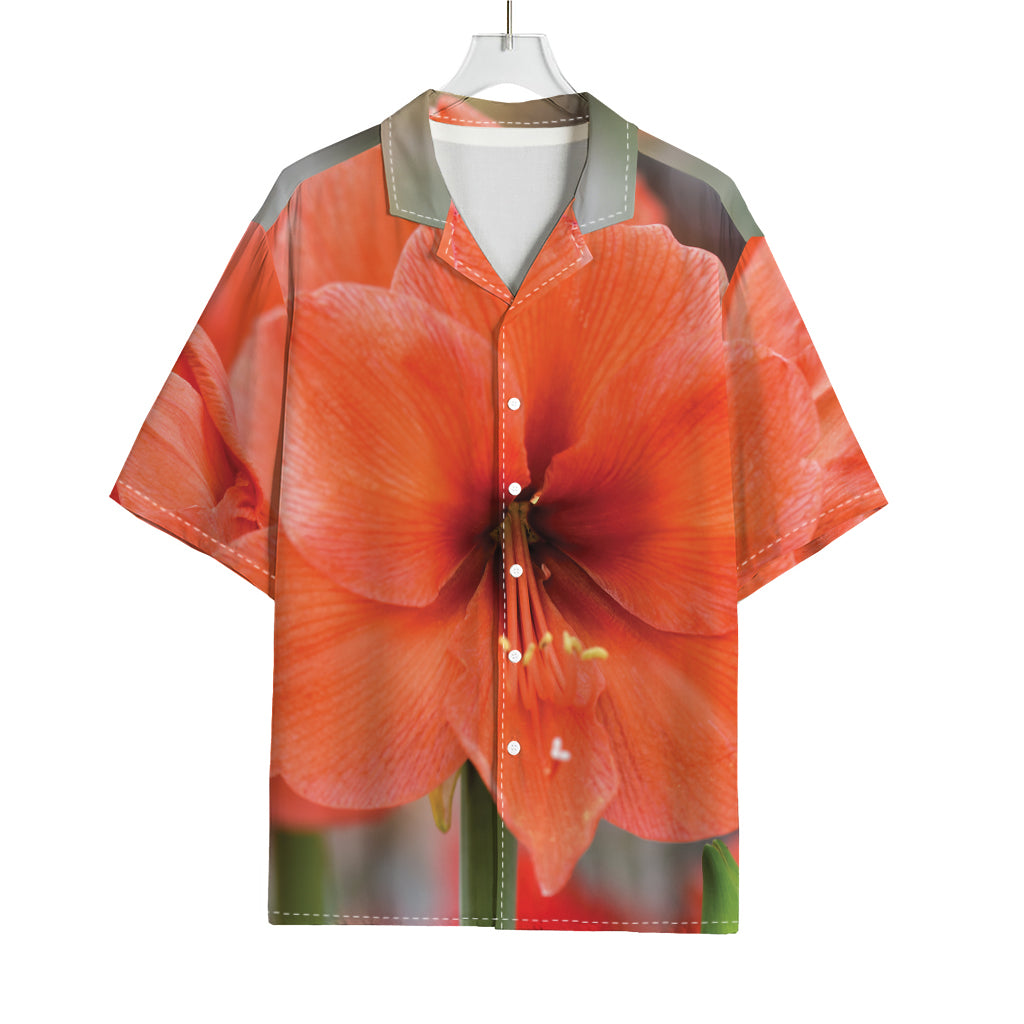 Orange Amaryllis Print Rayon Hawaiian Shirt