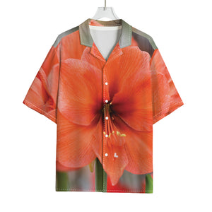 Orange Amaryllis Print Rayon Hawaiian Shirt