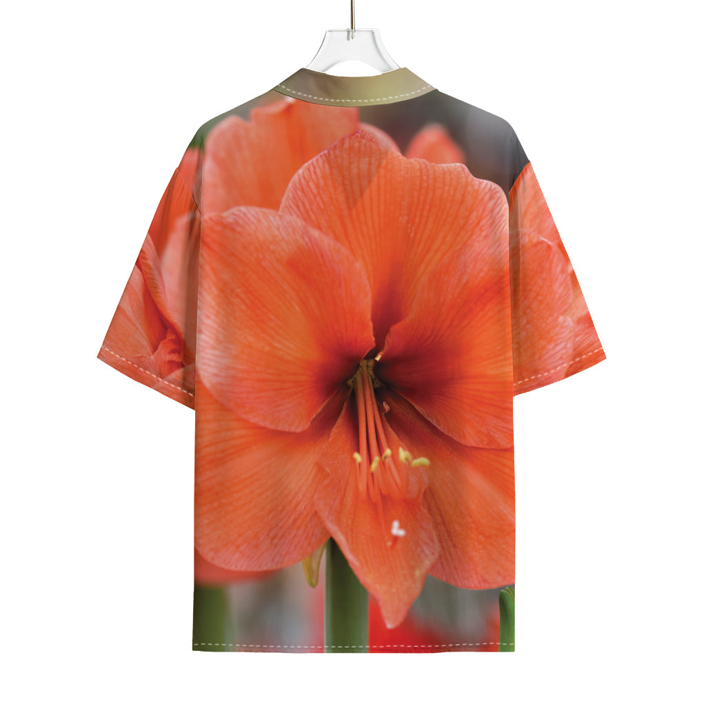 Orange Amaryllis Print Rayon Hawaiian Shirt