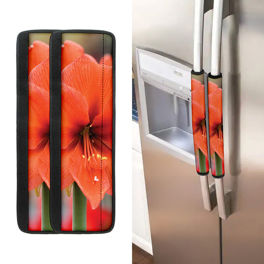Orange Amaryllis Print Refrigerator Handle Covers