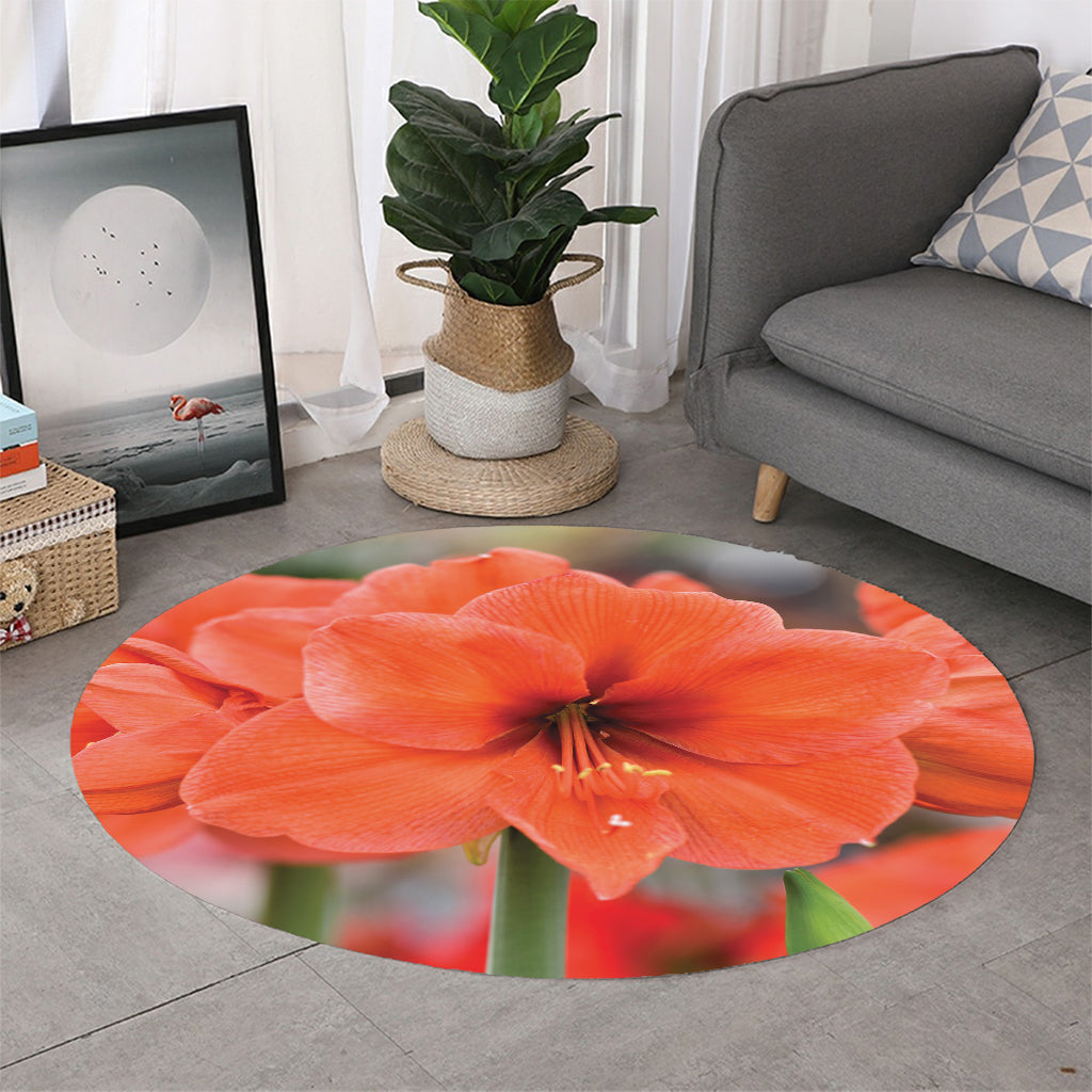 Orange Amaryllis Print Round Rug