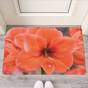 Orange Amaryllis Print Rubber Doormat