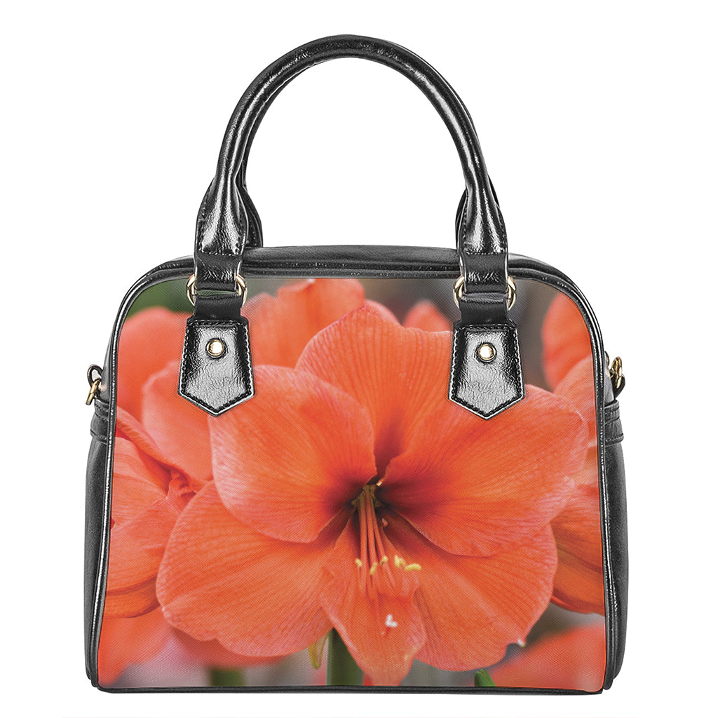 Orange Amaryllis Print Shoulder Handbag