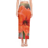 Orange Amaryllis Print Side Slit Maxi Skirt