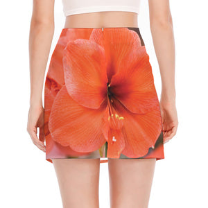 Orange Amaryllis Print Side Slit Mini Skirt