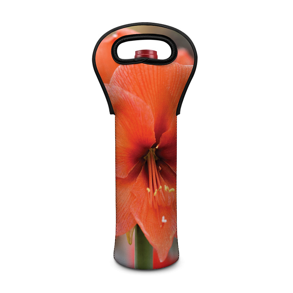 Orange Amaryllis Print Single Neoprene Wine Tote