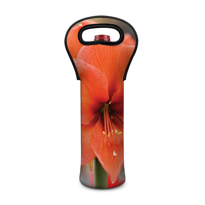 Orange Amaryllis Print Single Neoprene Wine Tote