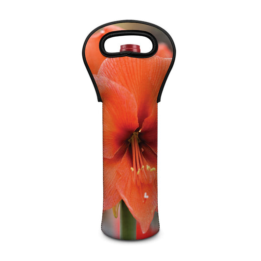 Orange Amaryllis Print Single Neoprene Wine Tote