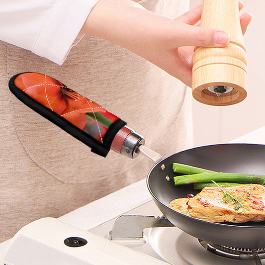 Orange Amaryllis Print Skillet Handle Cover