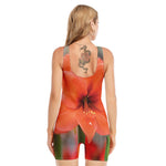 Orange Amaryllis Print Sleeveless One Piece Swimsuit