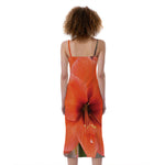 Orange Amaryllis Print Slim Fit Midi Cami Dress